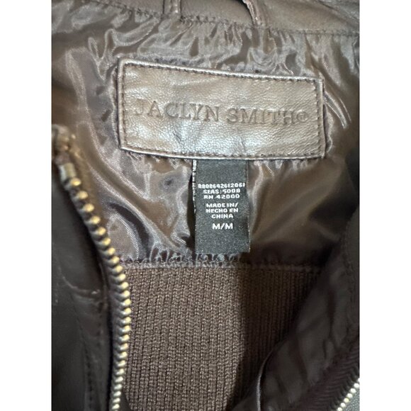 Jaclyn Smith Genuine Lambskin Leather & Knit Brown Jacket M - Picture 2 of 8